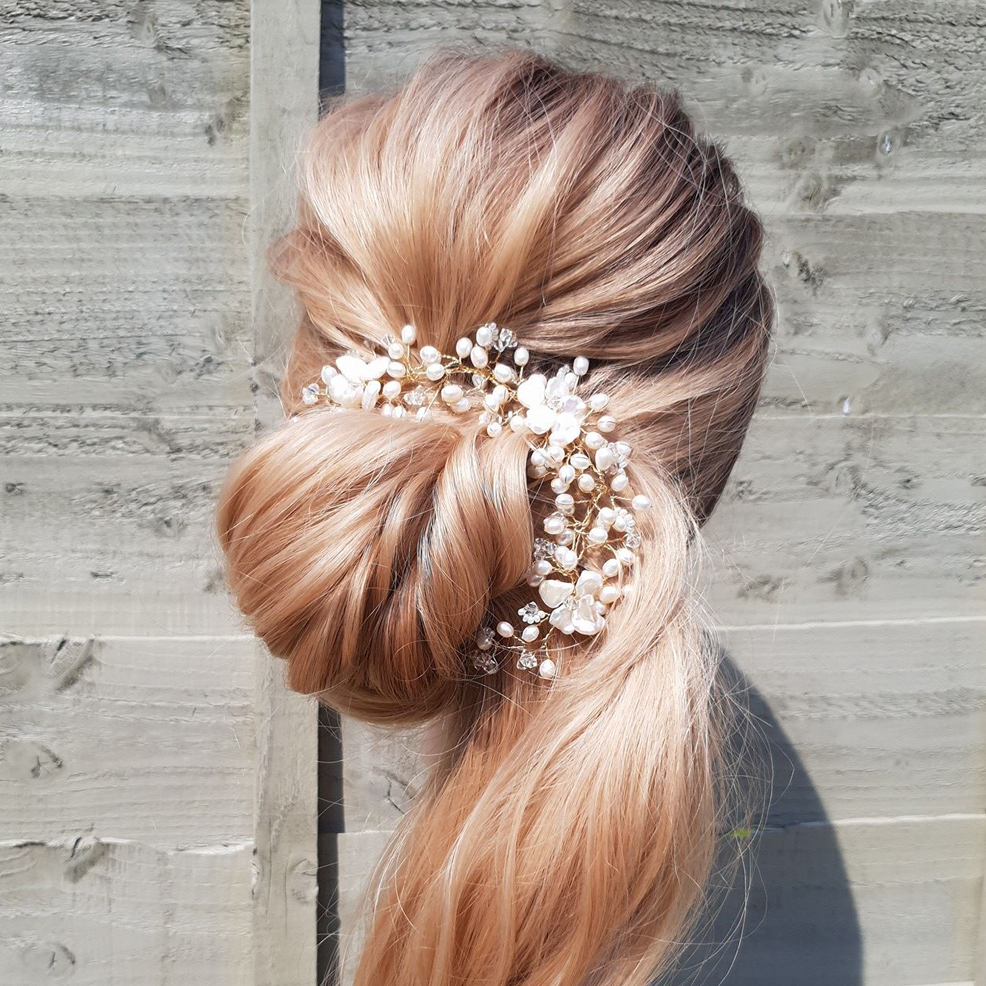 lilia wedding hair vine headpiece freshwater pearls