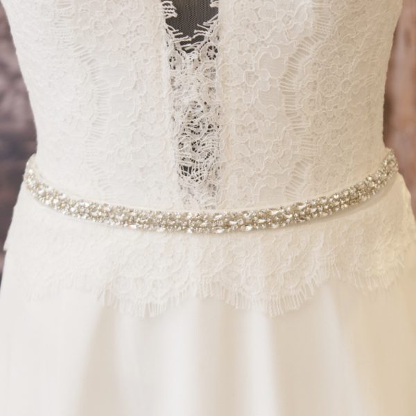 louisa wedding belt sash on dress on mannequin