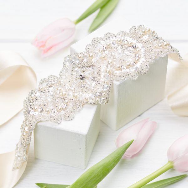 Tabitha Wedding Belt Sash Pearl Crystal