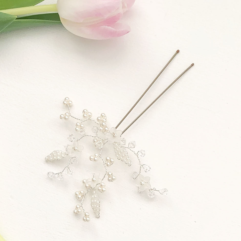 Jessica Wedding Hair Pin with pearls and crystals