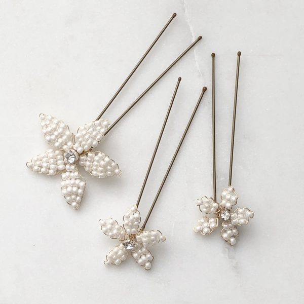 Isla Flower Hair Pins Ivory