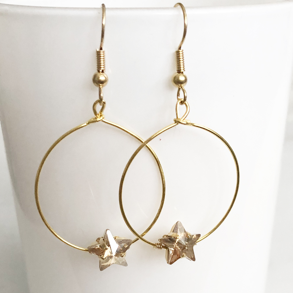 Astra Star Hoop Earrings Gold Hanging