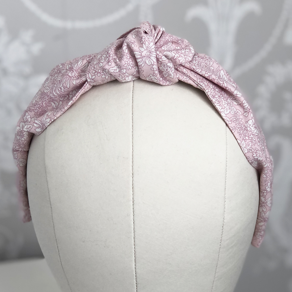 Knotted Headband Pink Liberty Print on head