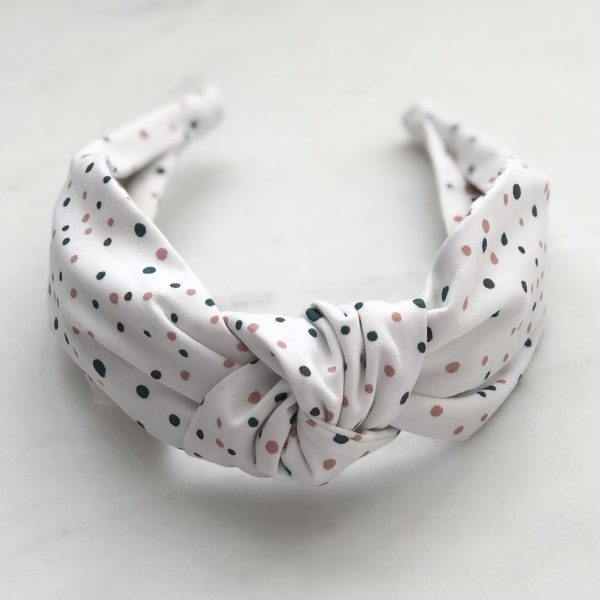 Knotted Headband White Spotty