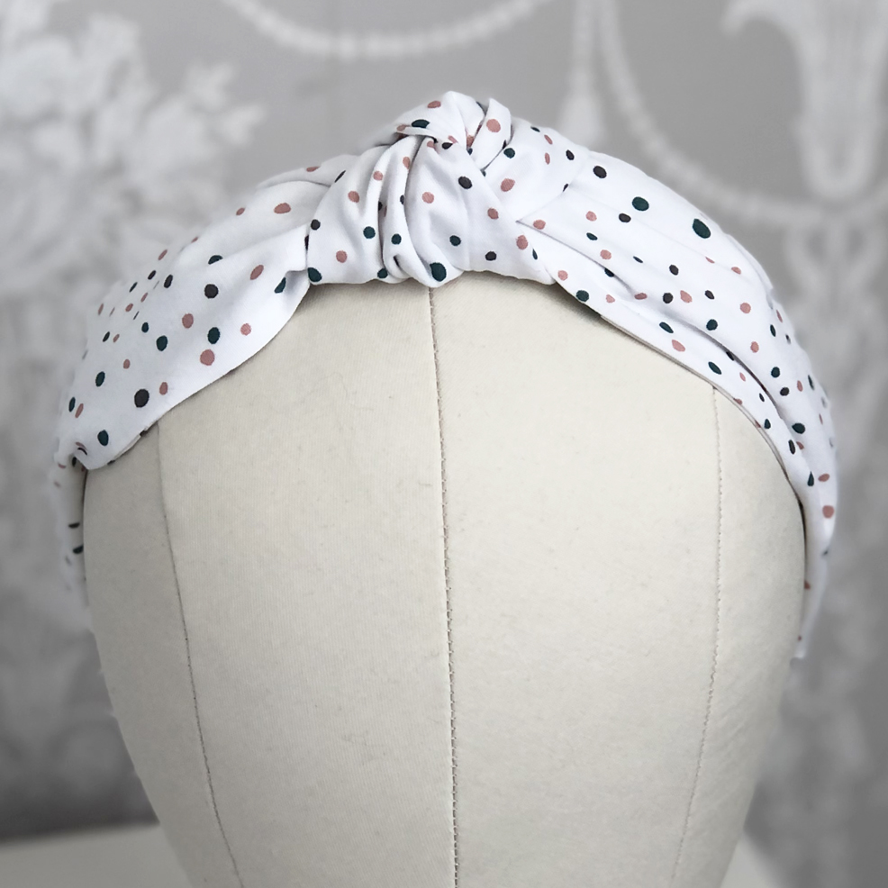 Knotted Headband White Spotty - Image 2