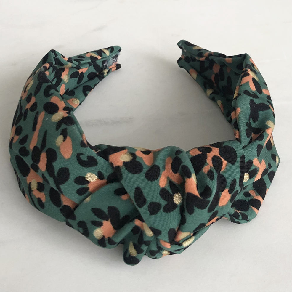 Knotted Headband Green Animal Print