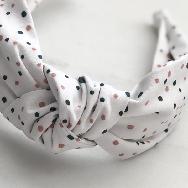 Knotted Headband White Spotty Mini