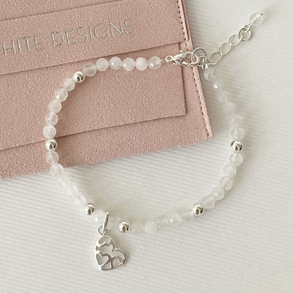 Moonstone Heart Bracelet with Gift Pouch
